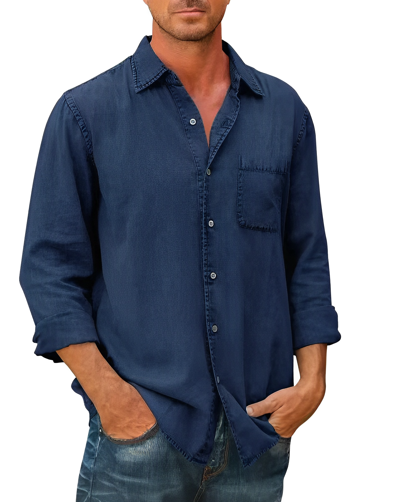 Variant image for Herrskjorta Denim Klassisk Stil Bomullsblandning-25