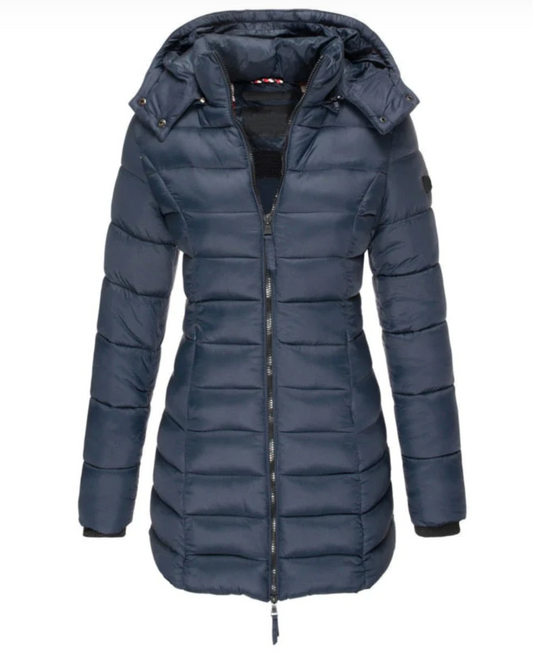 Damjacka med huva och blixtlÄs i polyester för kalla dagar-1