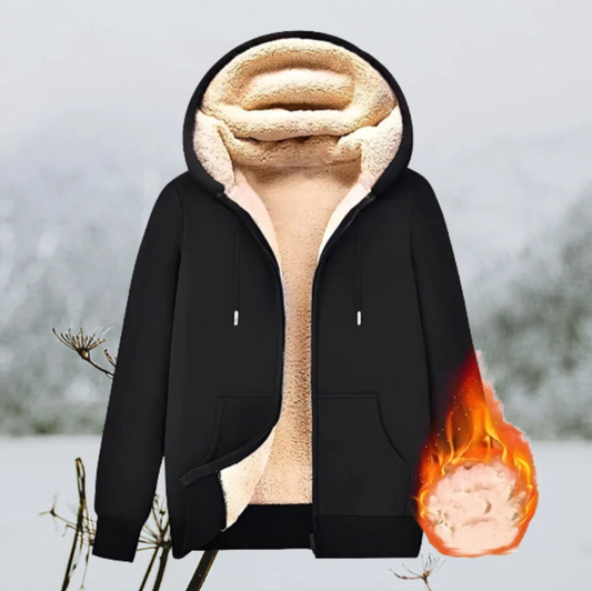 Unisex Vinterjacka Lammskinn Justerbar Huva Fleecefoder-1