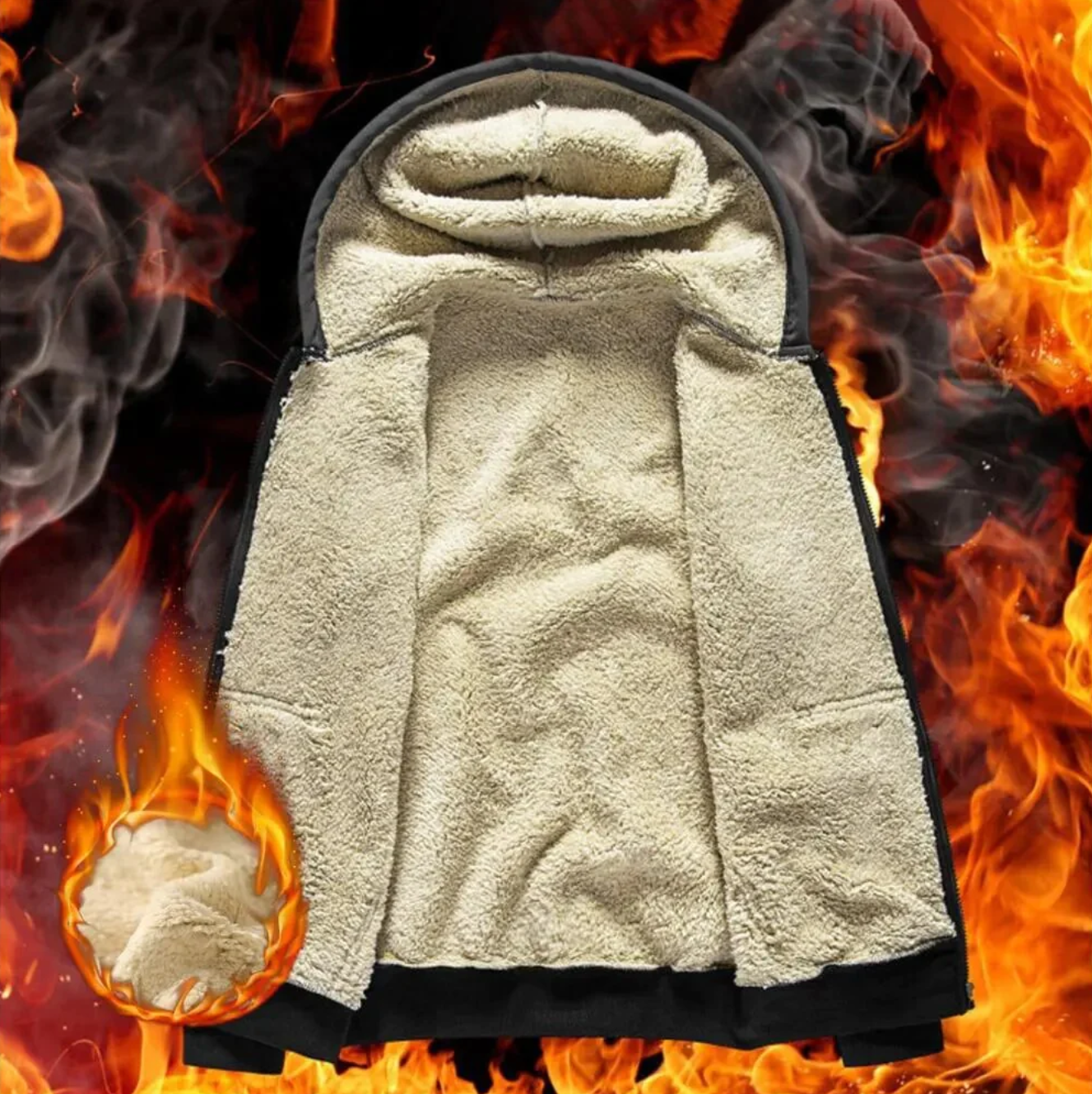 Unisex Vinterjacka Lammskinn Justerbar Huva Fleecefoder-3