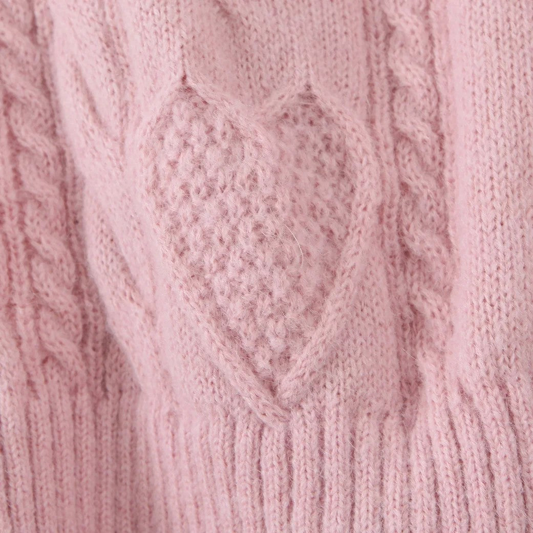 Dam Kort Kofta V-ringad Polyester med Kabelmönster-6