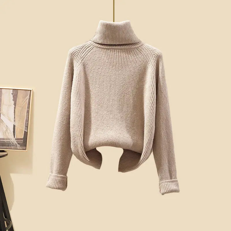 Kvinnors 3-delad Turtleneck Uppsättning Modern Stil Mjuk Blandning-2
