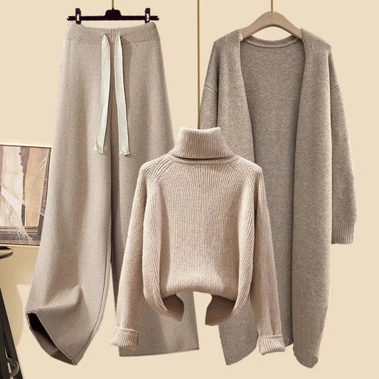 Kvinnors 3-delad Turtleneck Uppsättning Modern Stil Mjuk Blandning-1