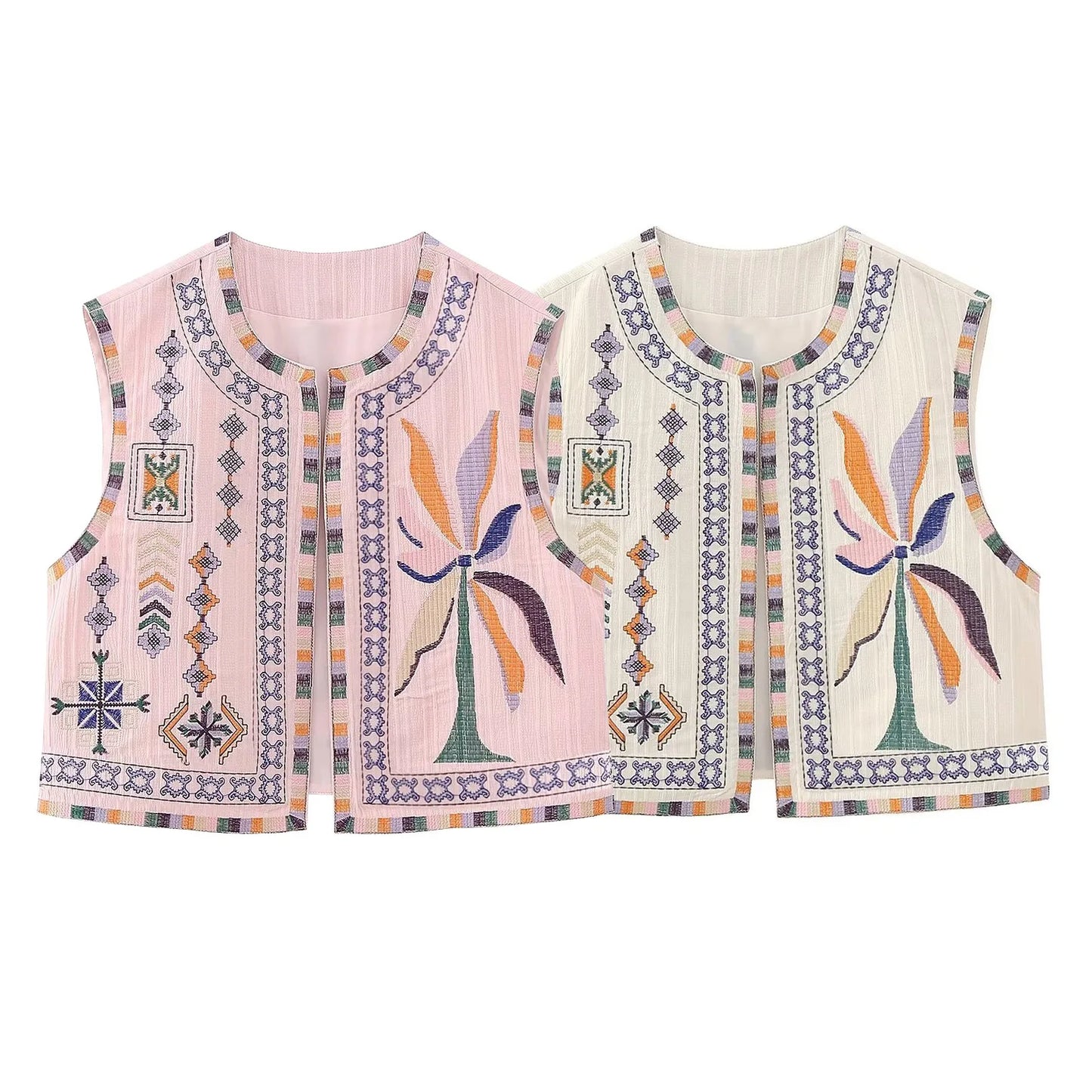 Dam Vintage Broderad Kofta 100% Bomull med Detaljerade Mönster-6