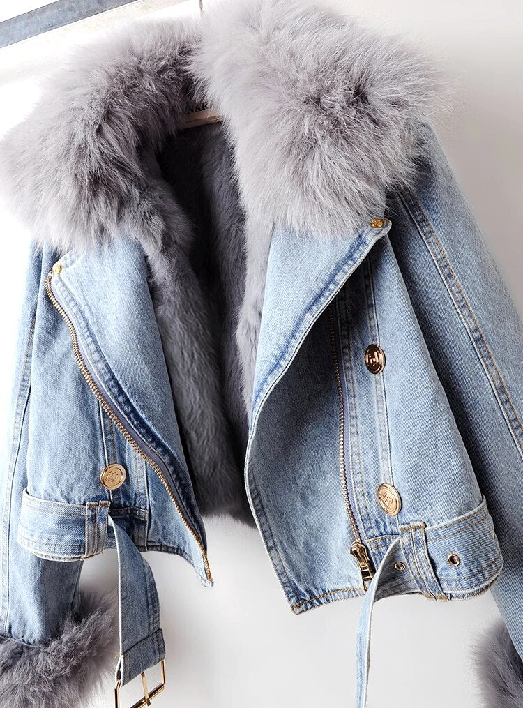 Dam Denimjacka Mjuk Päls Ekologisk Denim Trendig Design-3