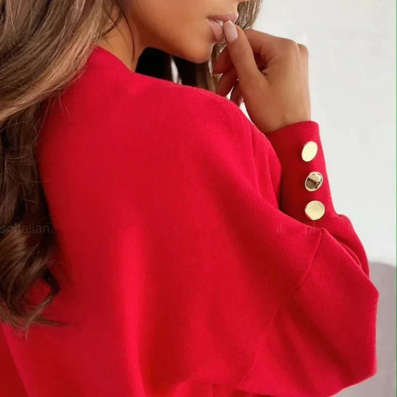 Stickad Dam Tröja Långärmad V-hals i Polyester och Kashmir – Elegant och Bekväm Stil för Alla Tillfällen 4