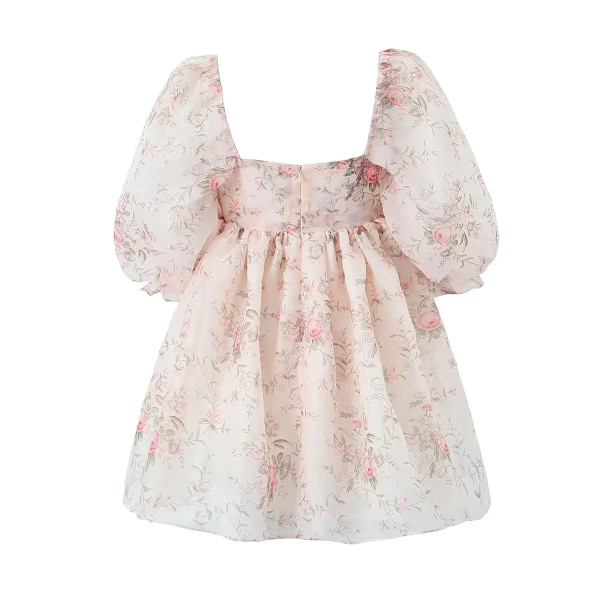 Dam Mini Klänning med Vinkelhalsring och Puffärmar i Polyester-4