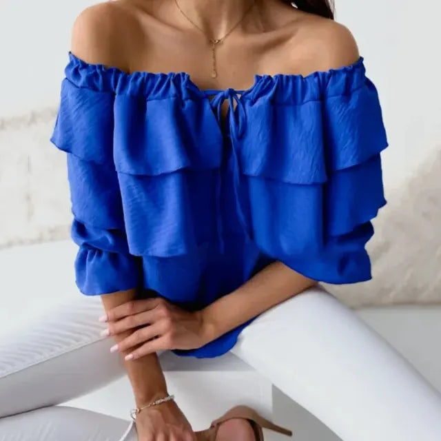 Variant image for Damblus Axelfri Chiffong med Ruffle Detaljer-6