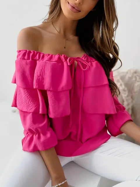Variant image for Damblus Axelfri Chiffong med Ruffle Detaljer-21
