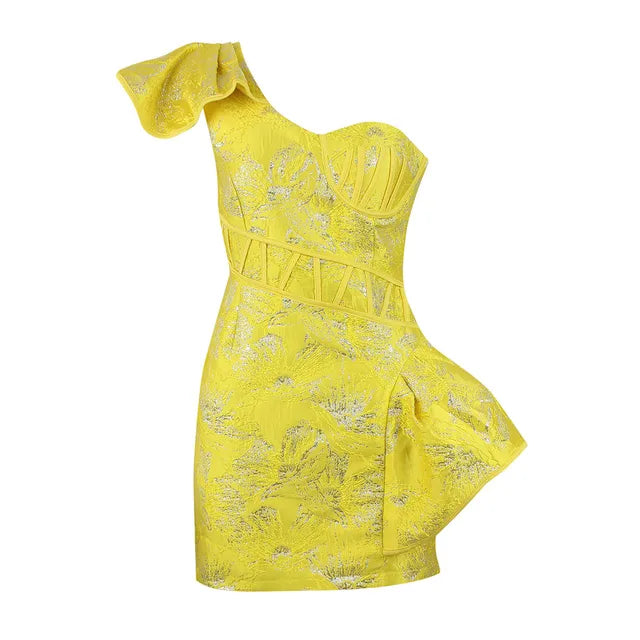 Variant image for Kvinnors Miniklänning En Axel Brokad Polyester-7