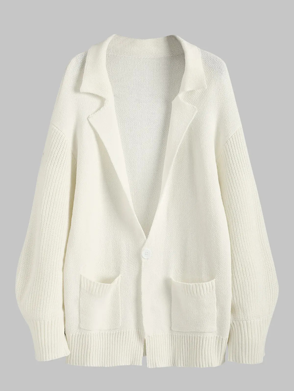 Dam Lång Kofta Öppen Framsida med Dubbla Fickor Mjuk Material Lykta Ärmar-2