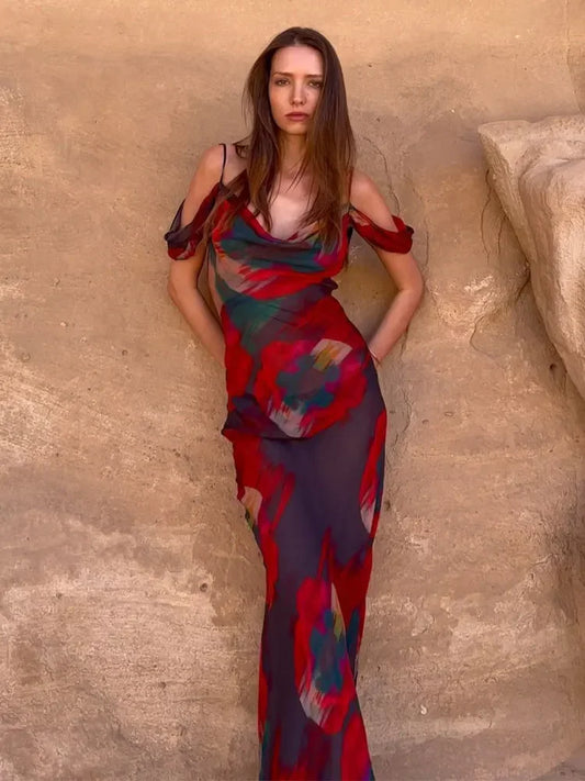 Dam Strandklänning Boho Kall Axel Polyester-1