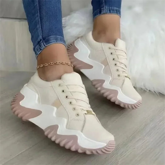 Kvinnor Sneakers PlatÄdesign Andningsbart Syntetmaterial-1