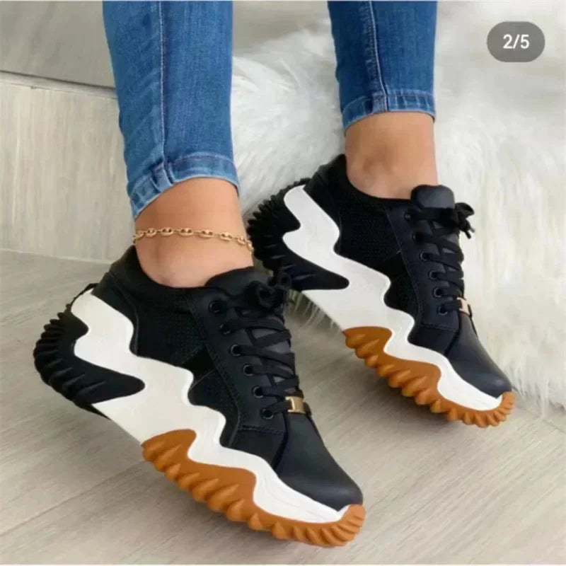 Kvinnor Sneakers Platådesign Andningsbart Syntetmaterial-5