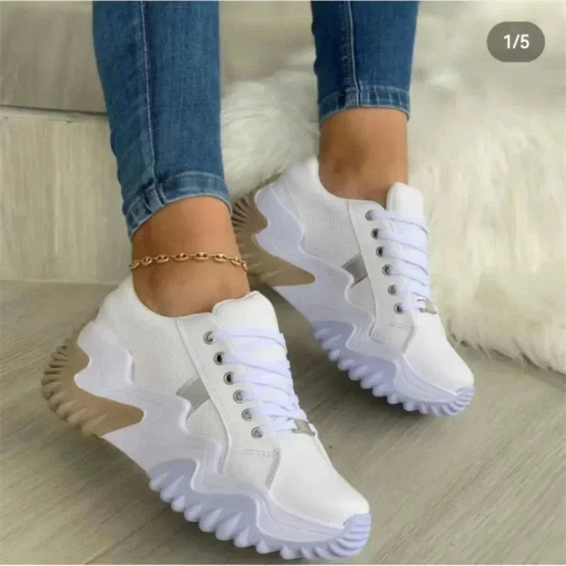 Kvinnor Sneakers Platådesign Andningsbart Syntetmaterial-4