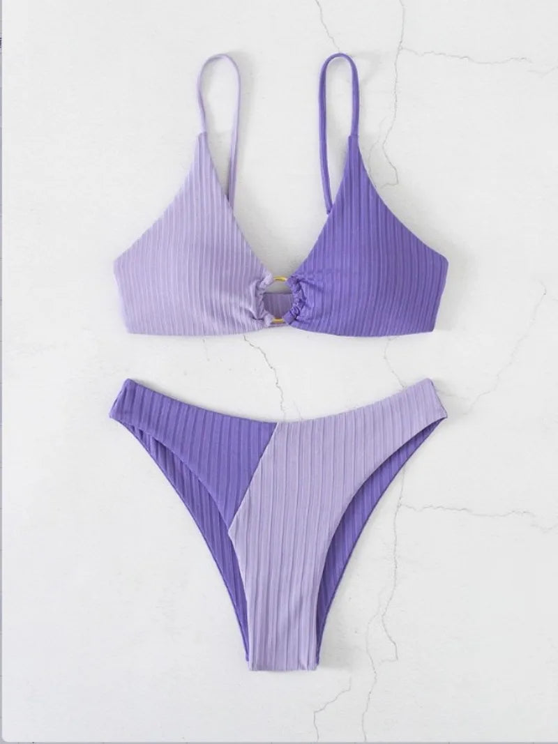 Kvinnors Bikini Set Hög Midja Terylen Trendig Design-5