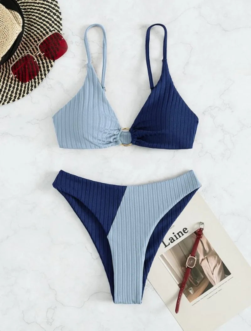 Kvinnors Bikini Set Hög Midja Terylen Trendig Design-4