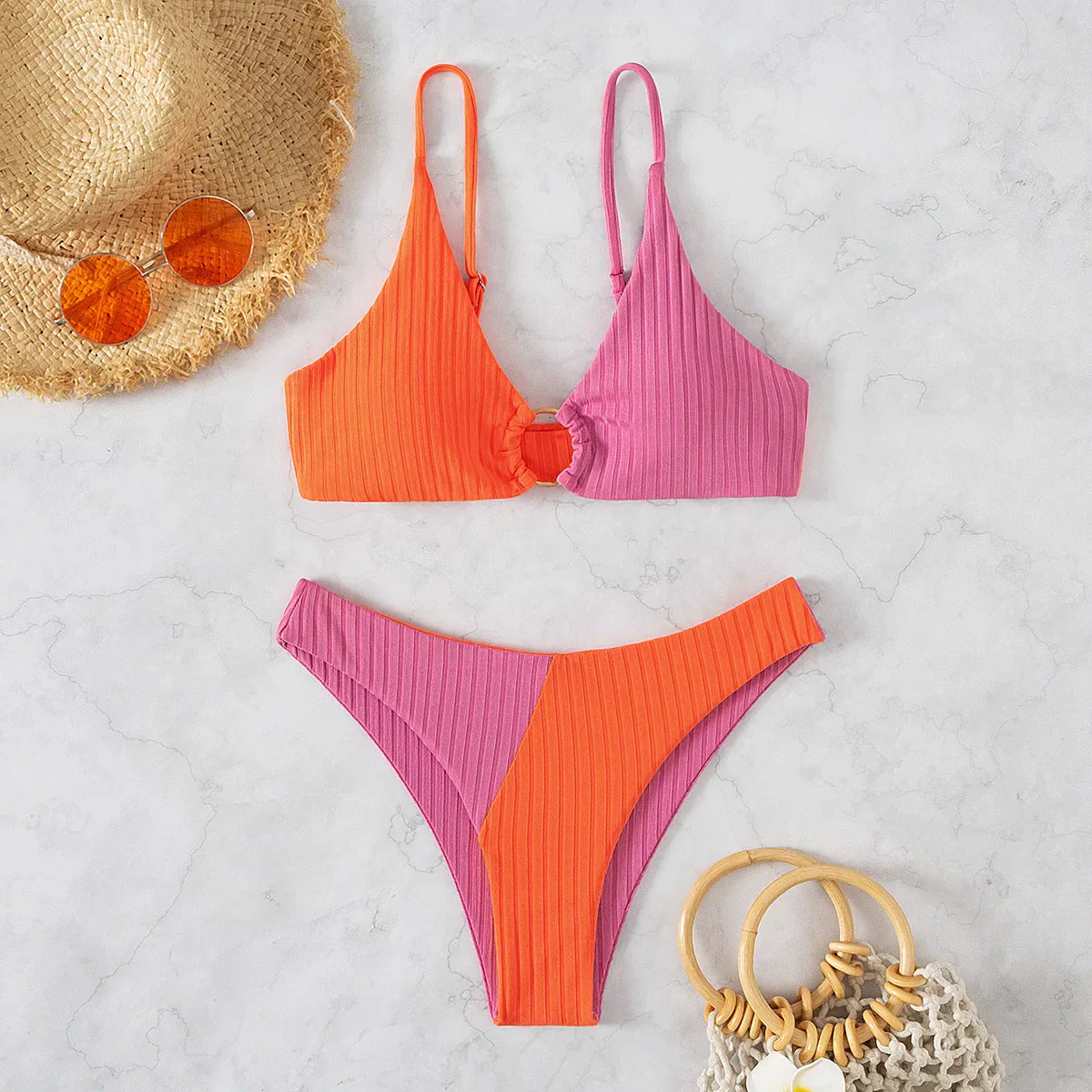 Kvinnors Bikini Set Hög Midja Terylen Trendig Design-3