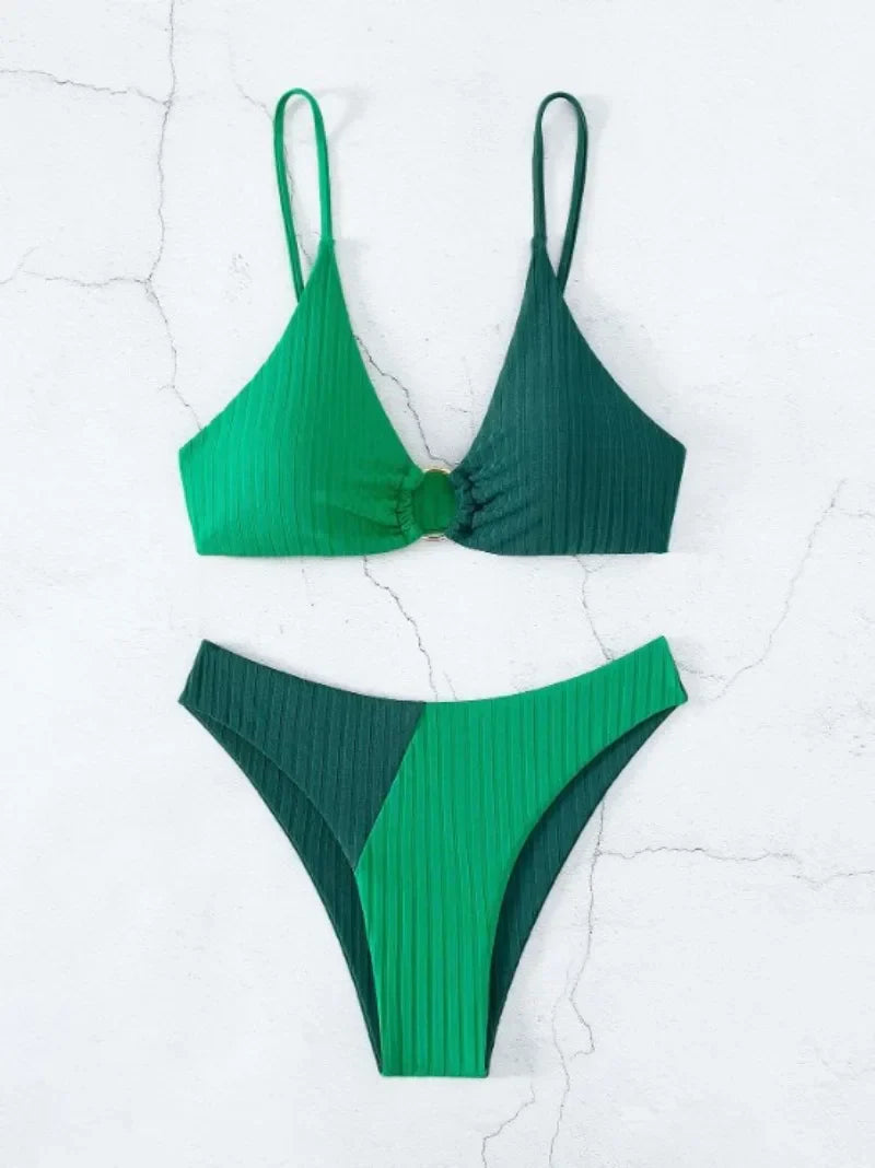 Kvinnors Bikini Set Hög Midja Terylen Trendig Design-6