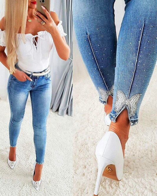 Dam Skinny Jeans Distressed Butterfly Design Cotton Blend-1