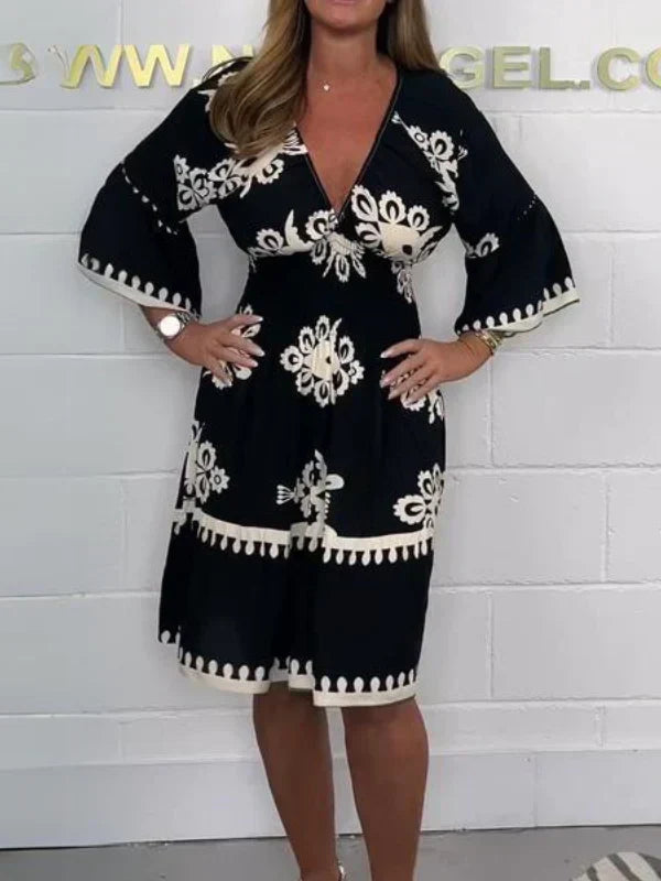 Variant image for Fina Dam Klänningar V-halslinje Tryckt Andningsbart Tyg-37