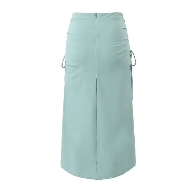Kvinnors Midi Kjol Justerbar Hög Midja Polyester med Vågiga Sidospår-2