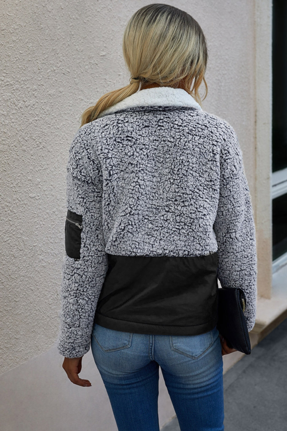 Dam Tröja Patchworkdesign Långärmad Polyester med Dragkedja-4