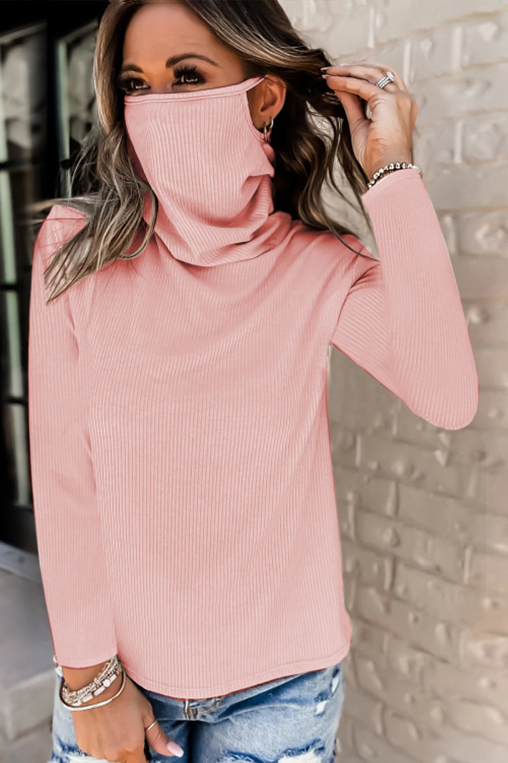 Dam Fleece Topp med Stående Krage och Lång Ärme – Mjuk Polyester i Enfärgad Design 6