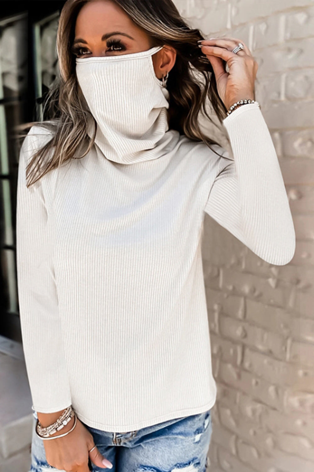 Dam Fleece Topp med Stående Krage och Lång Ärme – Mjuk Polyester i Enfärgad Design 3