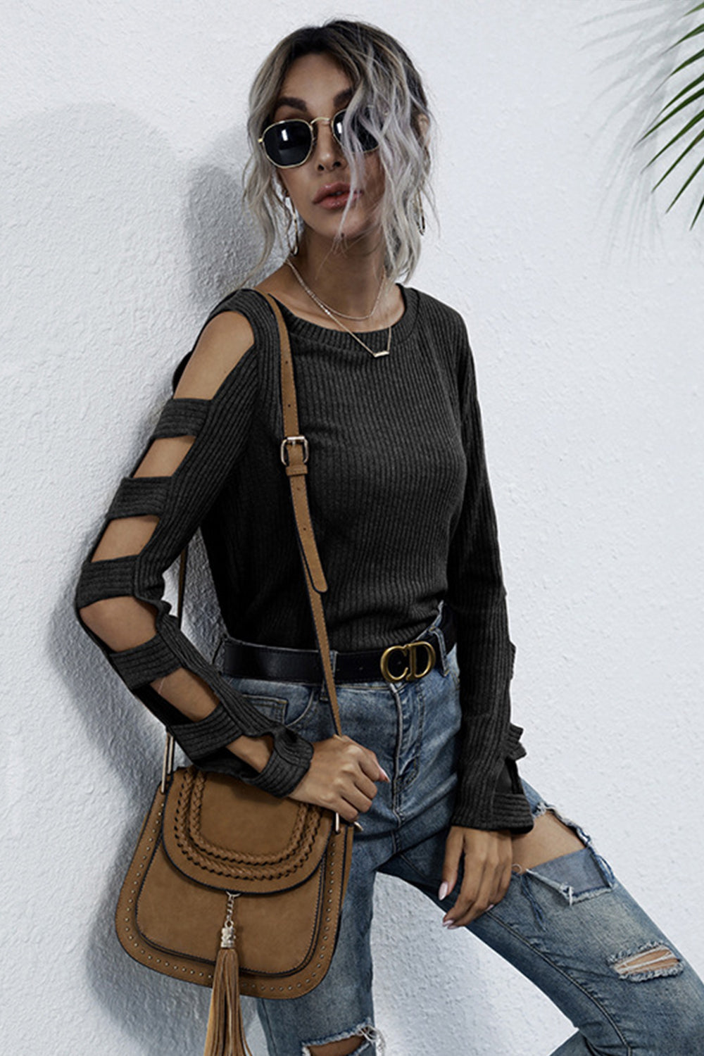 Dam Tröja Rundhalsad Långärmad Polyester Vid Skärning 7