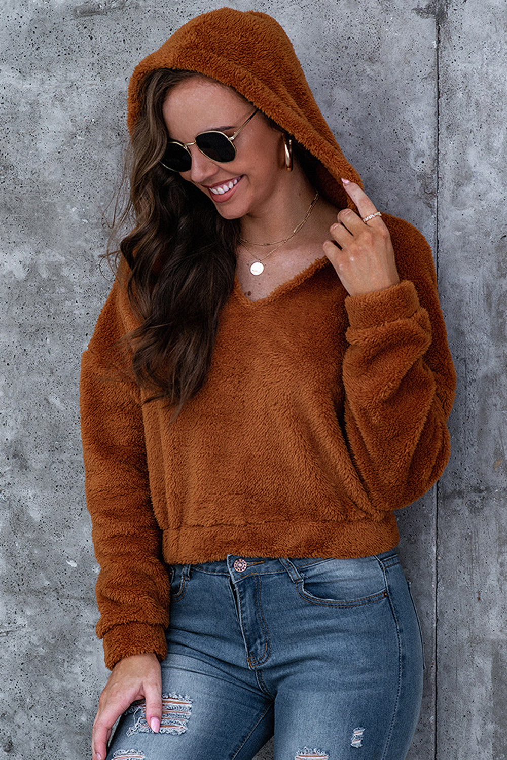 Damjacka Kort Fleece Monokrom med Huva-4