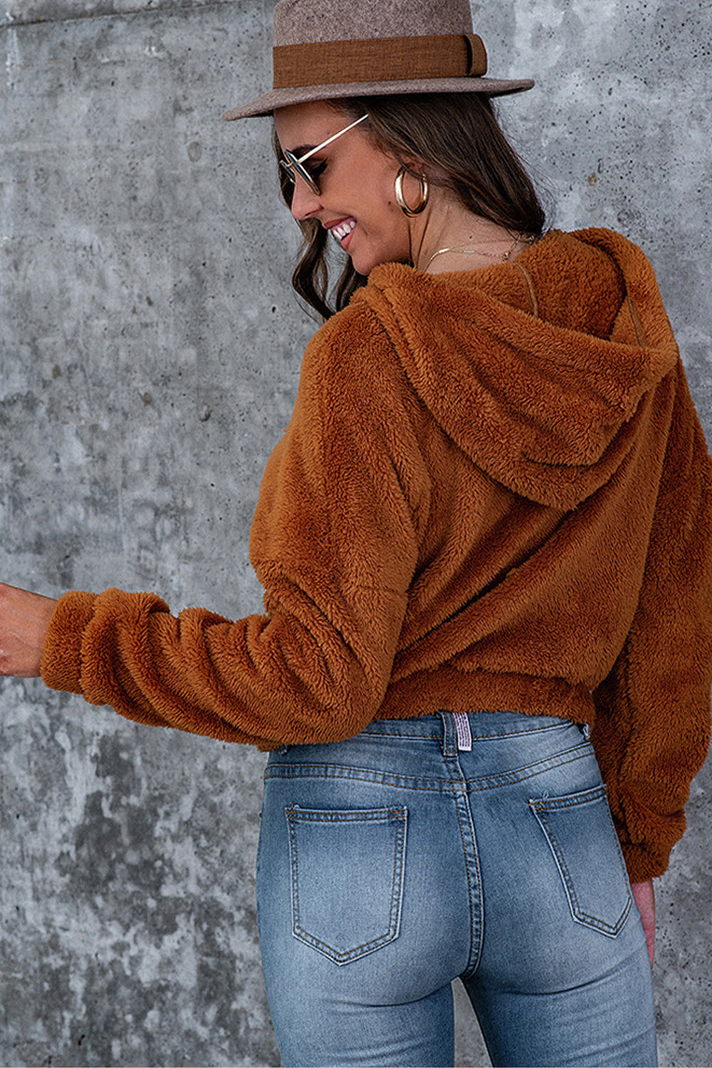 Damjacka Kort Fleece Monokrom med Huva-3