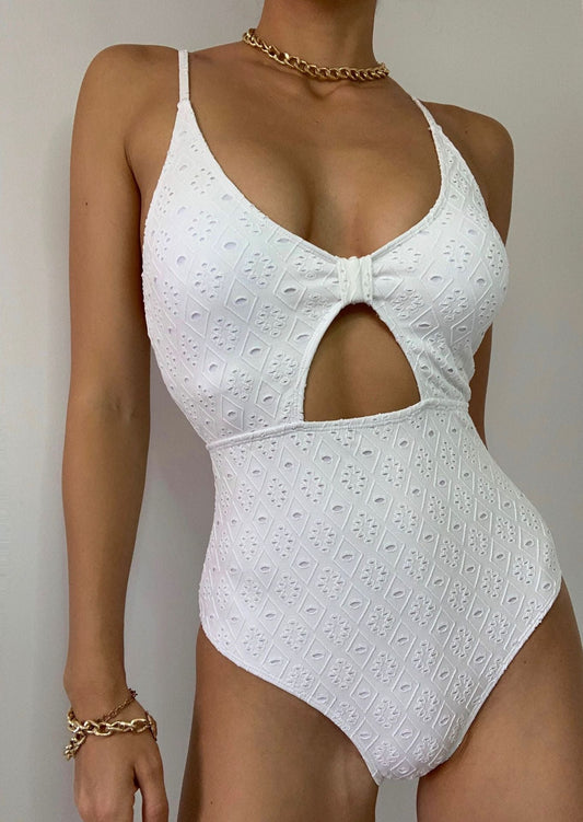 Baddräkt Dam Utskuren Design Elastisk Material För Sommaraktiviteter-1