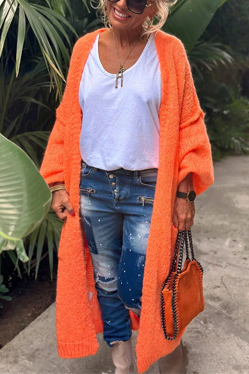 Dam Lång Kofta Öppen Front Mönstrad Bomull Polyester-2