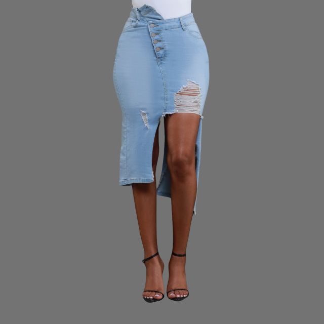 Dam Jeanskjol Vågig Sidospår Högkvalitativt Jeansmaterial-5