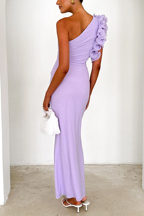 Maxiklänning Dam Asymmetrisk Nätöverlägg Bomull Polyester-4