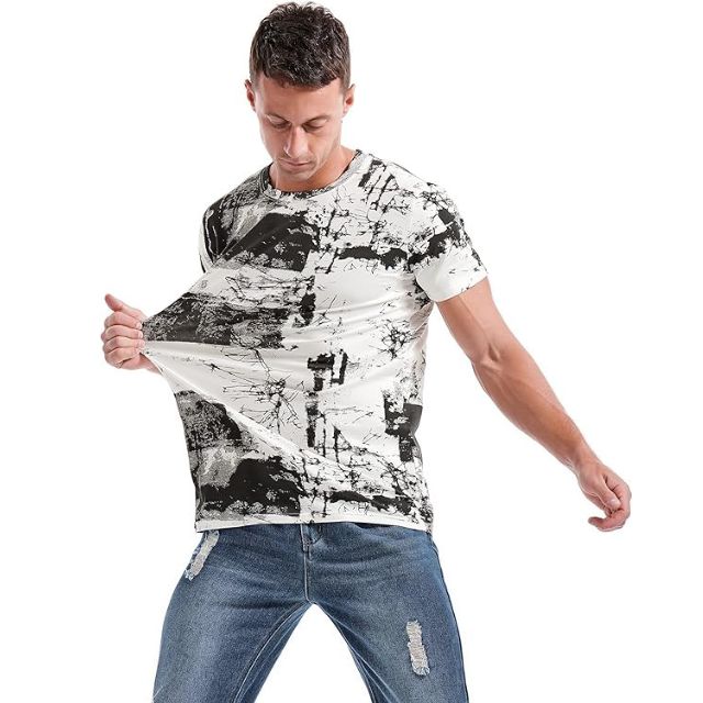Herr T Shirt Abstrakt Tryck Klassisk Passform Kvalitets 100% Bomull-2