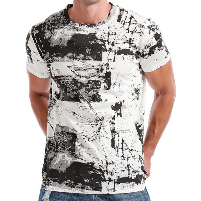 Herr T Shirt Abstrakt Tryck Klassisk Passform Kvalitets 100% Bomull-5