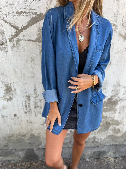 Damjacka Casual Denim Lös Passform Högkvalitativt Material-1