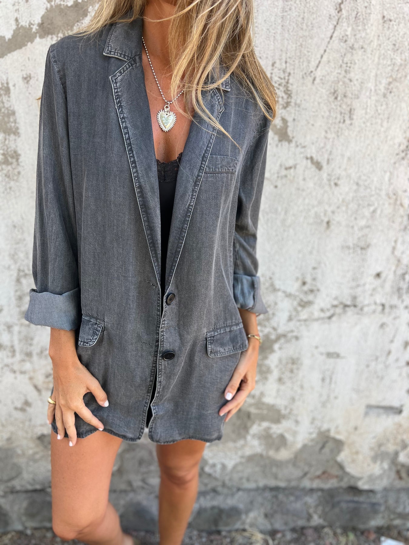 Damjacka Casual Denim Lös Passform Högkvalitativt Material-6