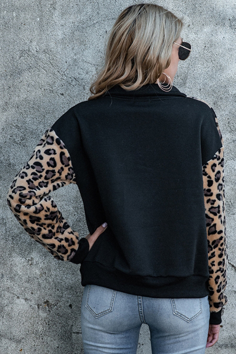 Lång Hoodie Dam Leopardtryck Polyester med Ståkrage och Långa Ärmar-6