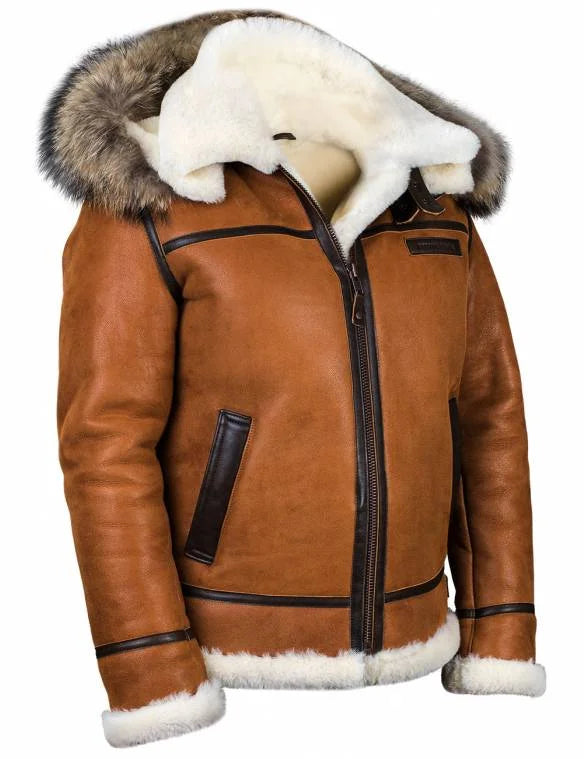 Herrjacka Vinter Läder med Shearling Detaljer-1
