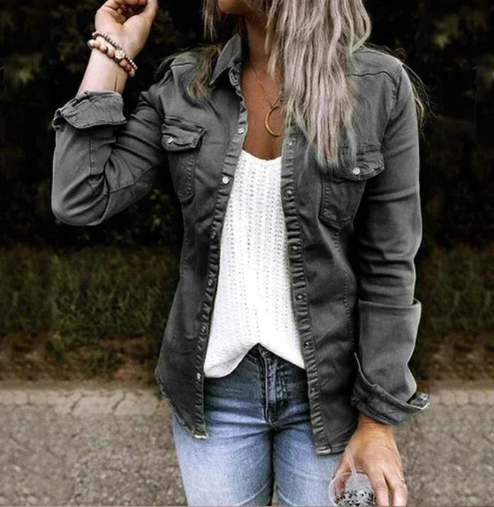 Damjacka Avslappnad Denim Mjuk-3