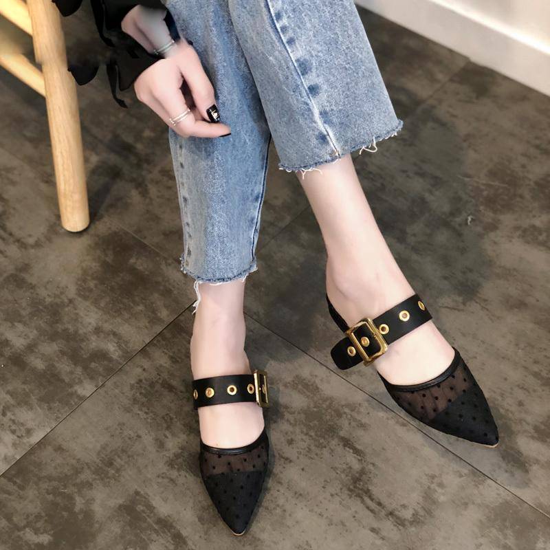 Dam Mules Skor Lågklackade med Metalldekoration PU-material-4