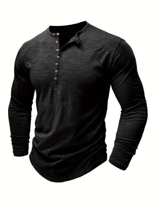 Herrskjorta Henley Halvknapp Stretchmaterial Tidlös Stil-1