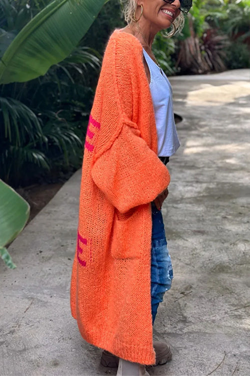 Dam Lång Kofta Öppen Front Mönstrad Bomull Polyester-4