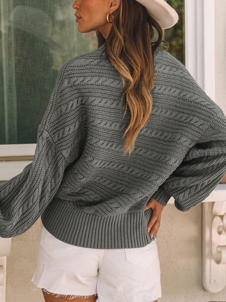 Ribbstickad Dam Tröja Elegant 100% Akryl-2