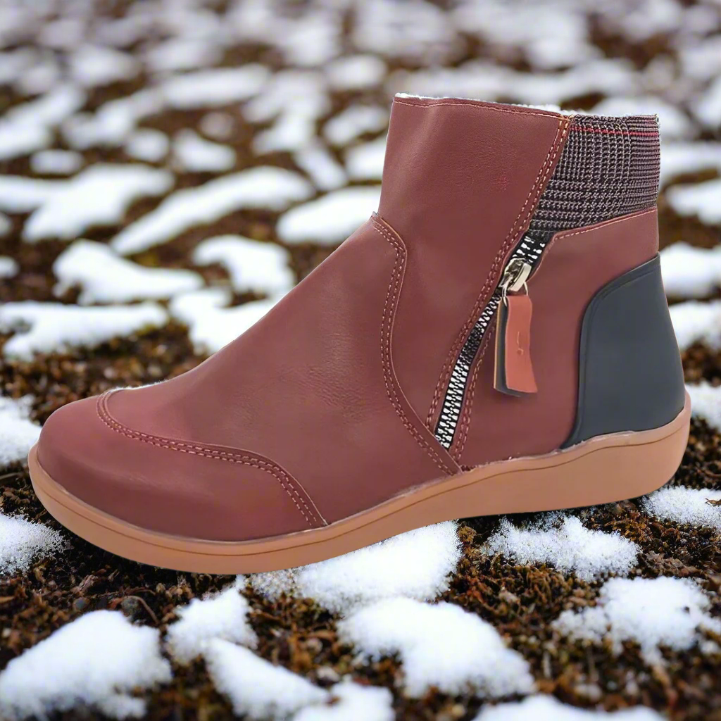 Dam Stövlar Platta Läder med Blixtlås-2