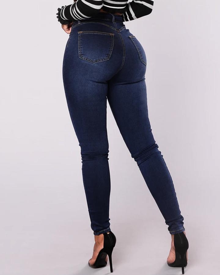 Damjeans Hög Midja Stretch Denim för Dam-2