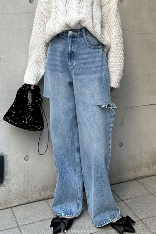 Dam Rippade Jeans Bred Benform i Hållbar Denim-1